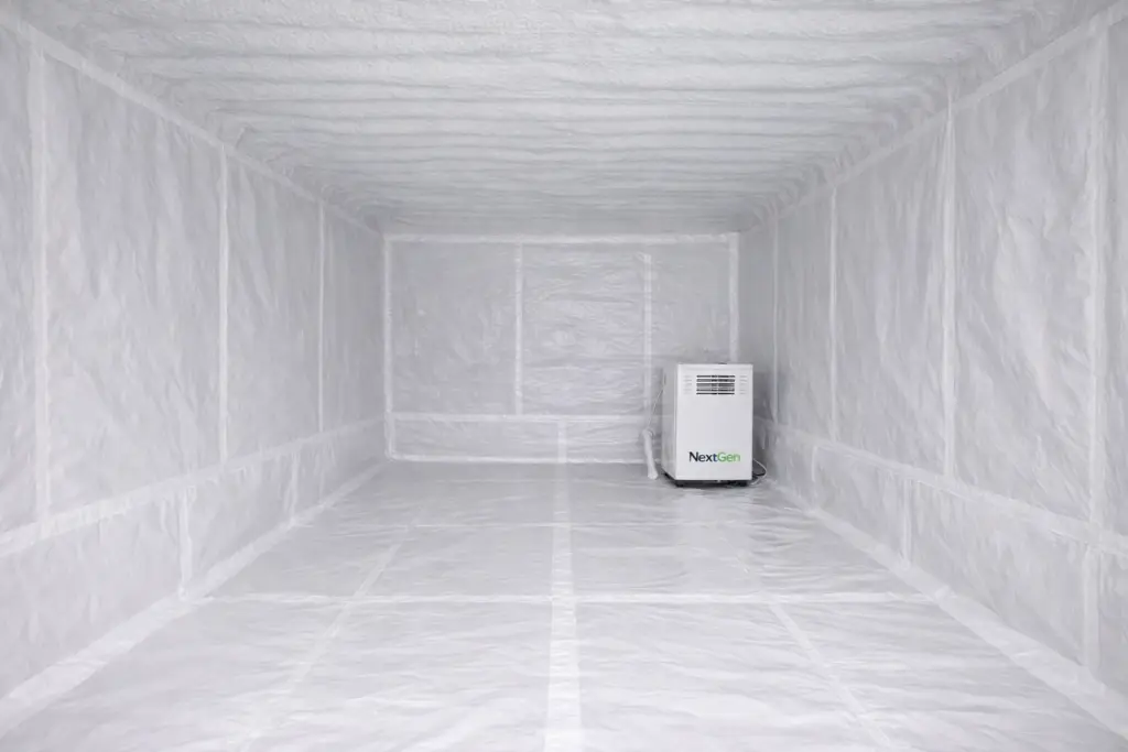 Crawl space encapsulation with vapor barrier installed in Kalispell Montana home